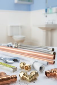 copper pipes and plumbing fixtures