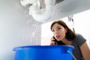 lady-looking-under-sink-at-leaking-pipe